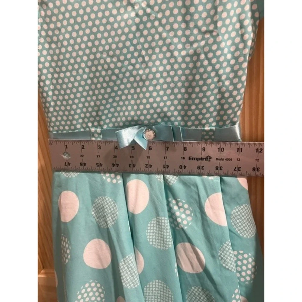 Unbranded Polka Dot Dress Kids Medium Aqua Blue Good Fit and Flare Cap Sleeve